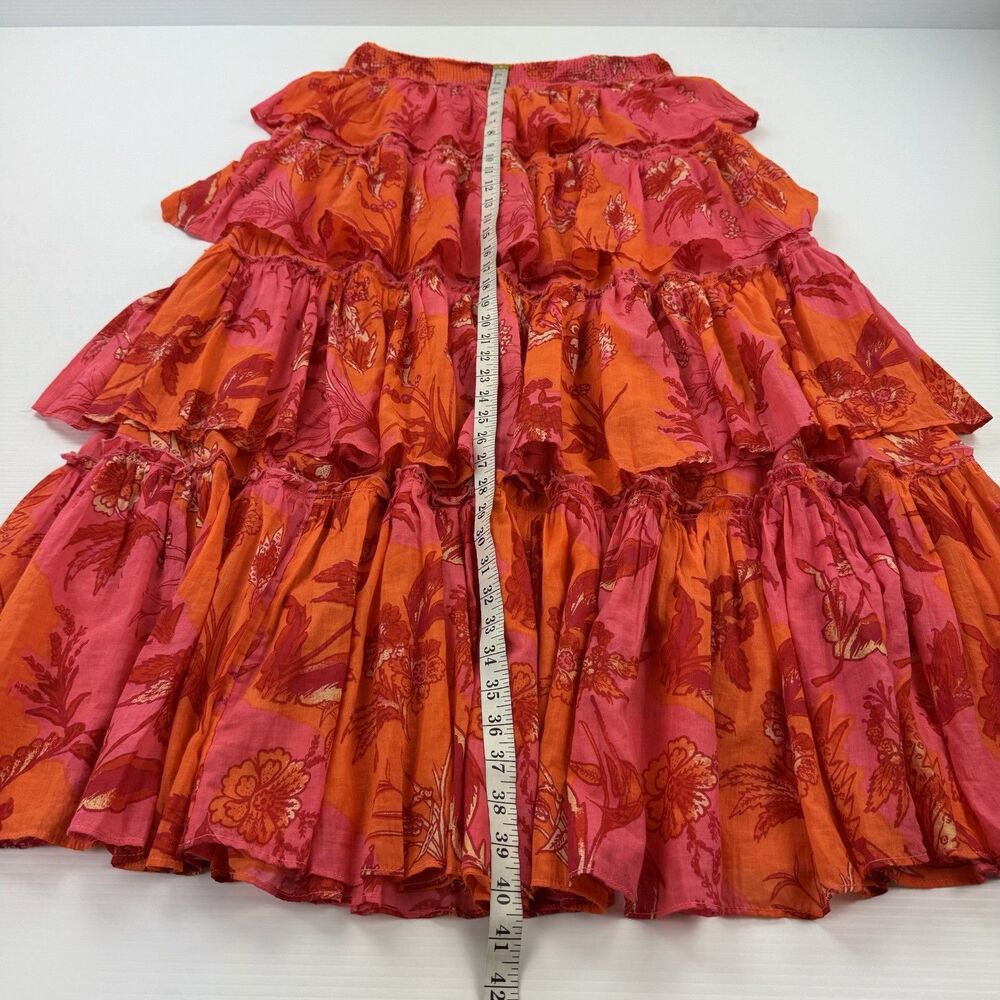 Free People Sawyer Maxi Skirt M Pink Orange Tropical Tiered Ruffle Boho Cotton - Picture 10 of 10